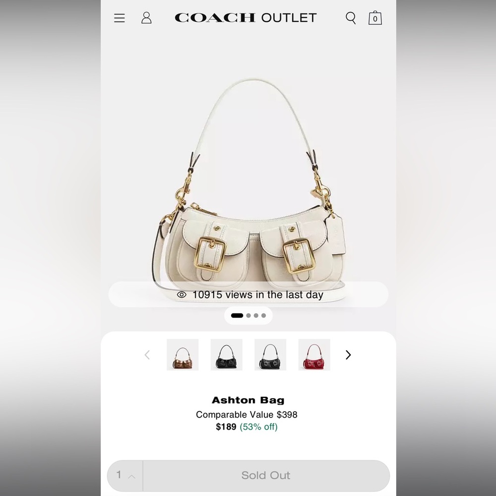 NWT Coach Ashton Baguette in Pearl